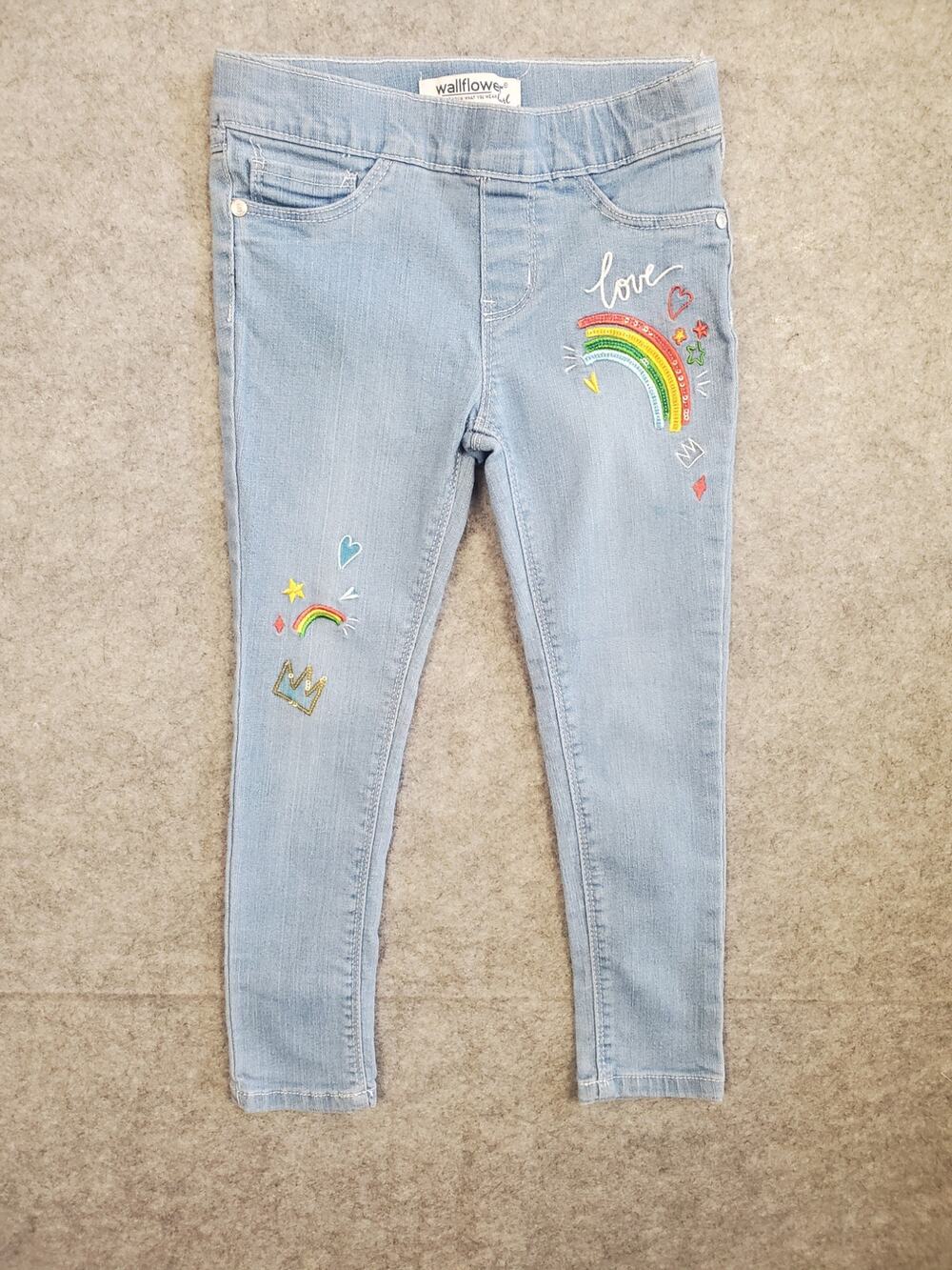 Girl's Wallflower M(5/6) Denim Jeggings With Rainbow Embroidery & Sequins